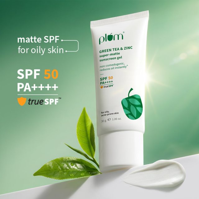 Green Tea & Zinc Super-Matte SPF 50 Sunscreen Gel for Oily Skin | 30 g by Plum