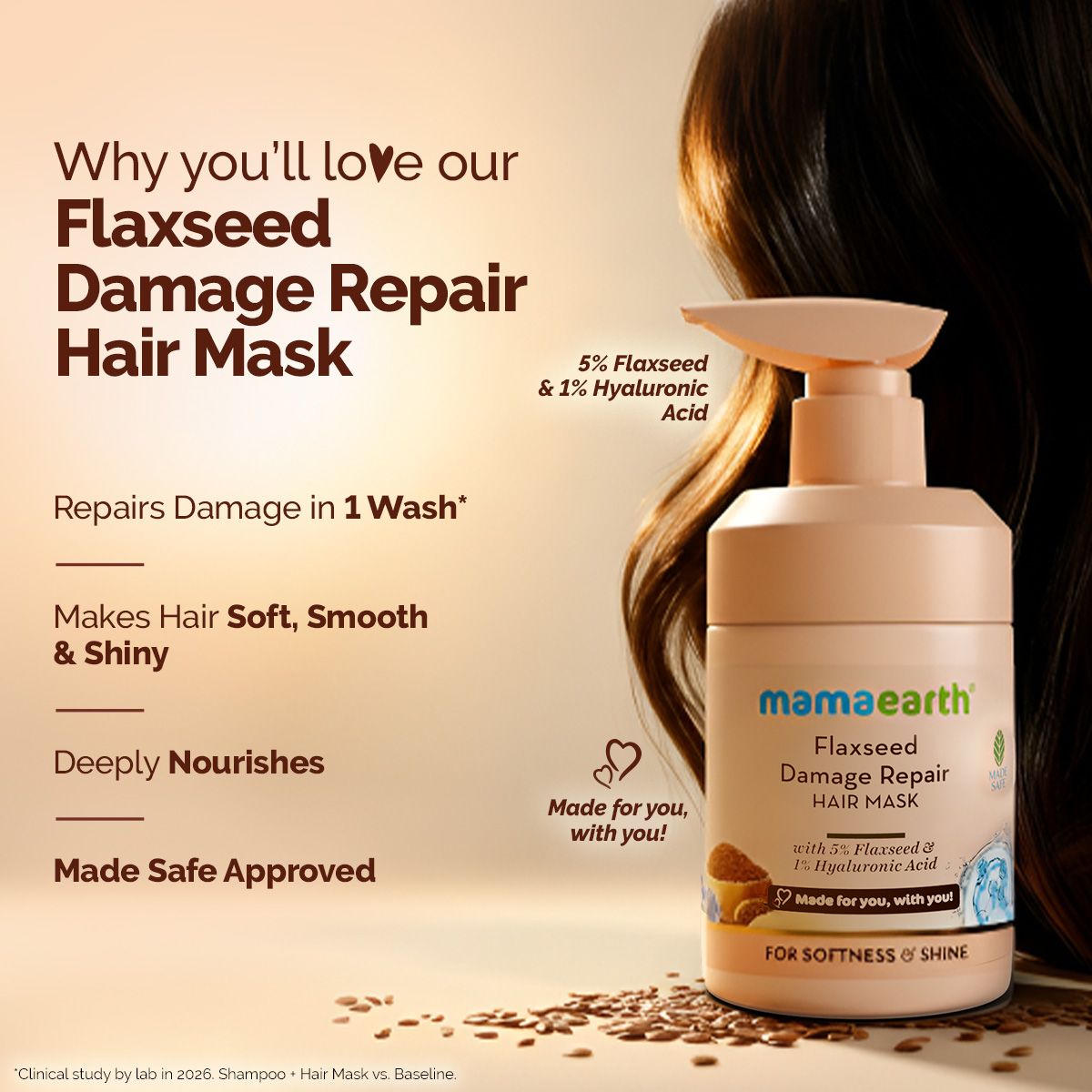 Flaxseed Damage Repair Hair Mask with 5% Flaxseed, 1% Hyaluronic Acid, Ceramides for Softness & Shine - 300 ml alternate view