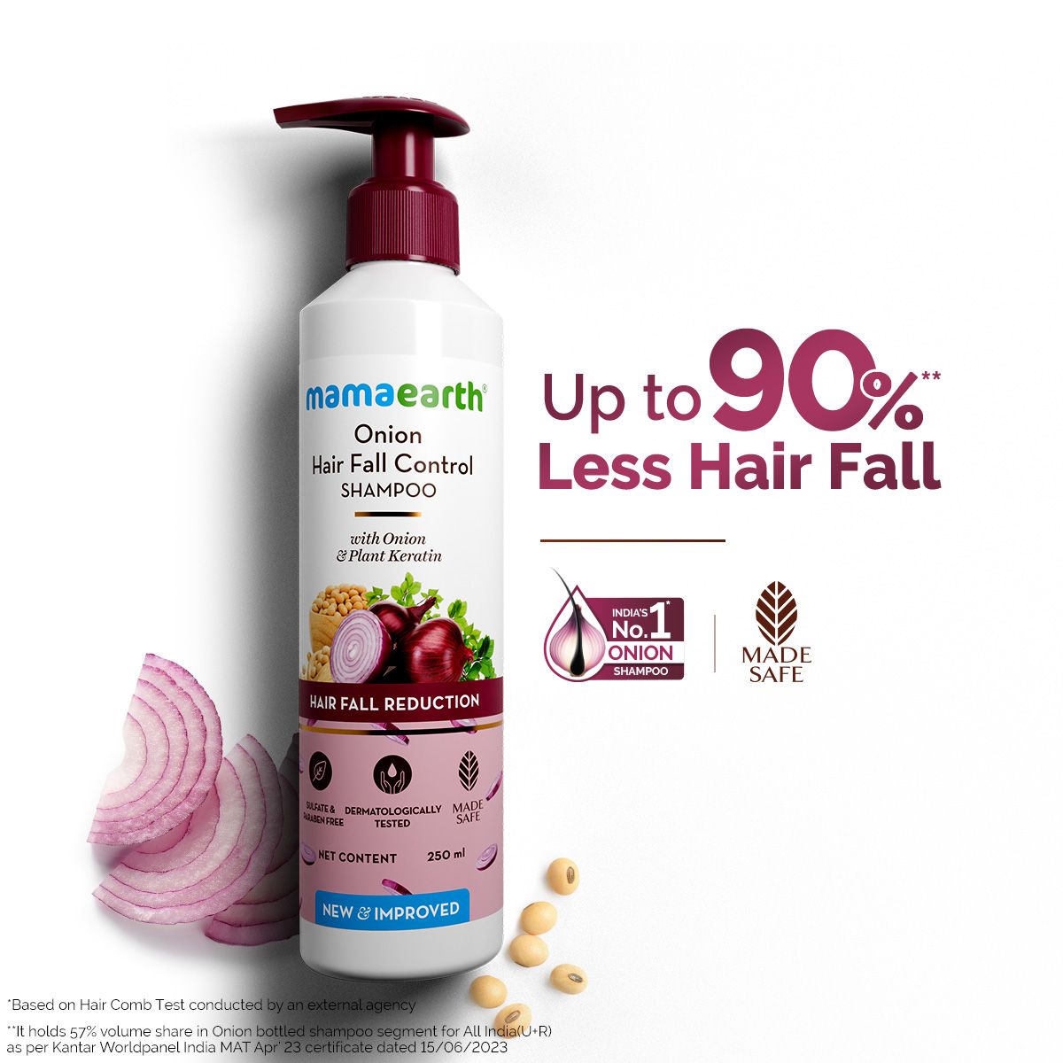 Onion Shampoo with Onion and Plant Keratin for Hair Fall Control - 250ml by Mamaearth