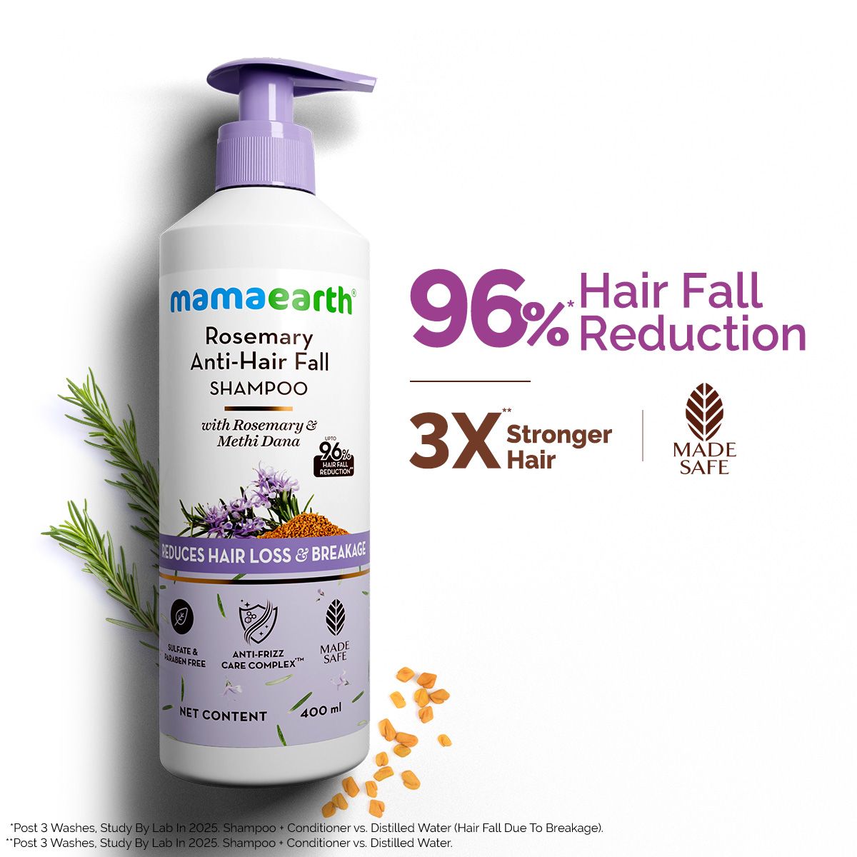 Rosemary Anti-Hair Fall Shampoo with Rosemary & Methi Dana for Reducing Hair Loss & Breakage - 400 ml by Mamaearth