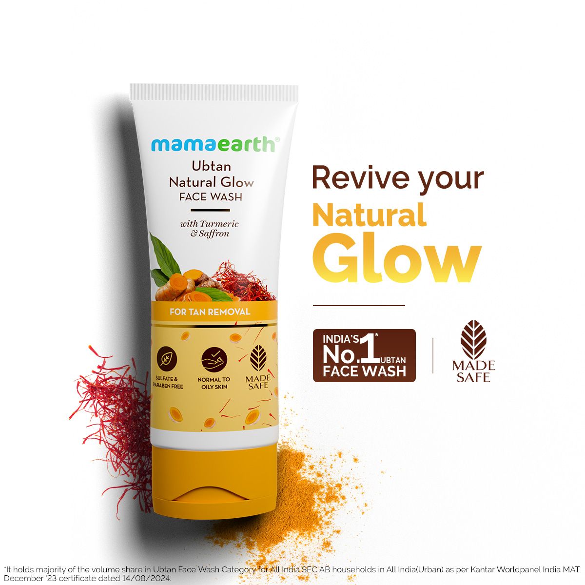 Ubtan Natural Glow Face Wash with Turmeric & Saffron for Tan Removal – 100 ml by Mamaearth